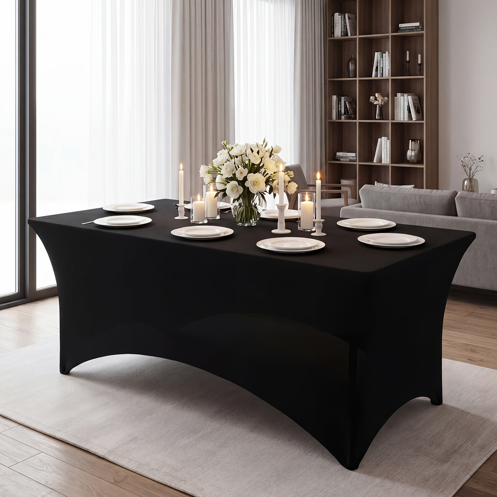 6 Pack 6ft Spandex Table Covers, Fitted Stretch Tablecloths for 6 Foot Rectangular Tables, Wrinkle Resistant Washable Outdoor Table Cloth for Wedding, Party, Banquet, Graduation, Event (Black/White)