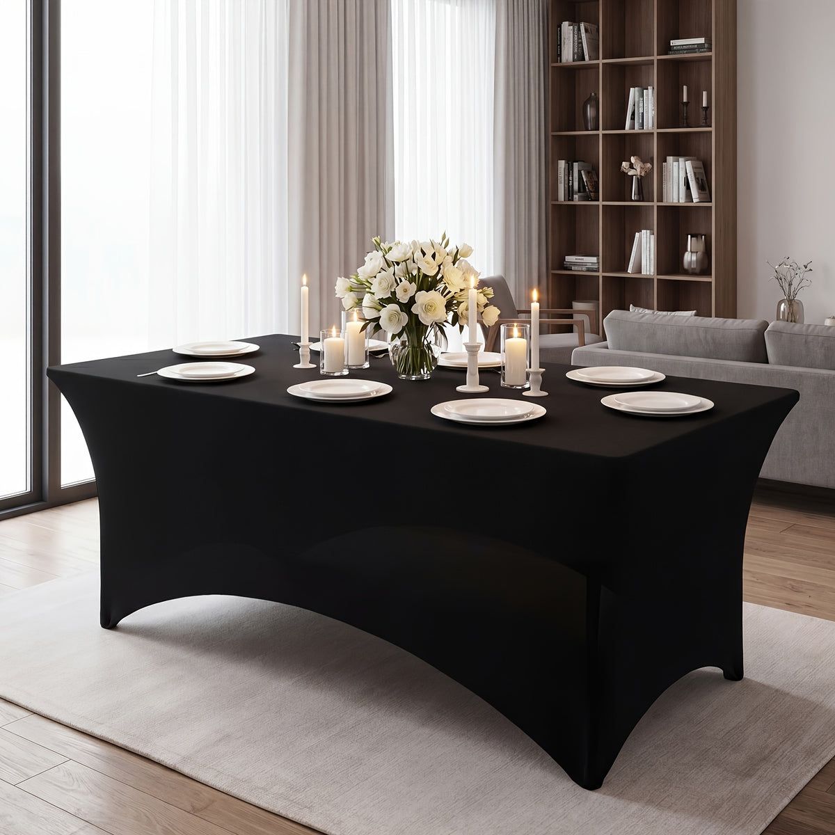 6 Pack 6ft Spandex Table Covers, Fitted Stretch Tablecloths for 6 Foot Rectangular Tables, Wrinkle Resistant Washable Outdoor Table Cloth for Wedding, Party, Banquet, Graduation, Event (Black/White)