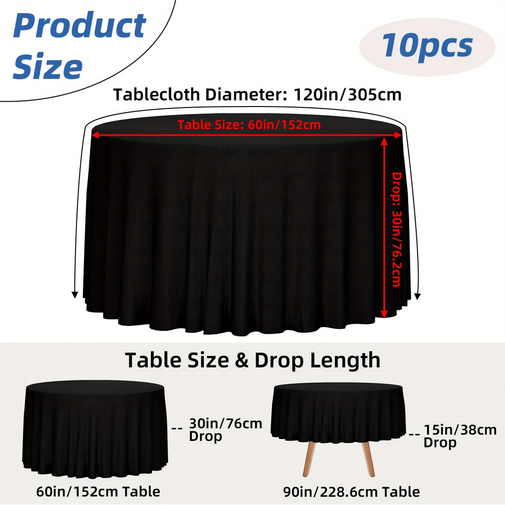 WHONLINE 6/10pcs Round Tablecloth 90/120 Inch, White/Black, Table Cloth, Washable Polyester Table Cover for Dining Tables, Buffet, Parties And Camping, for Weddings, Graduation, Summer Party