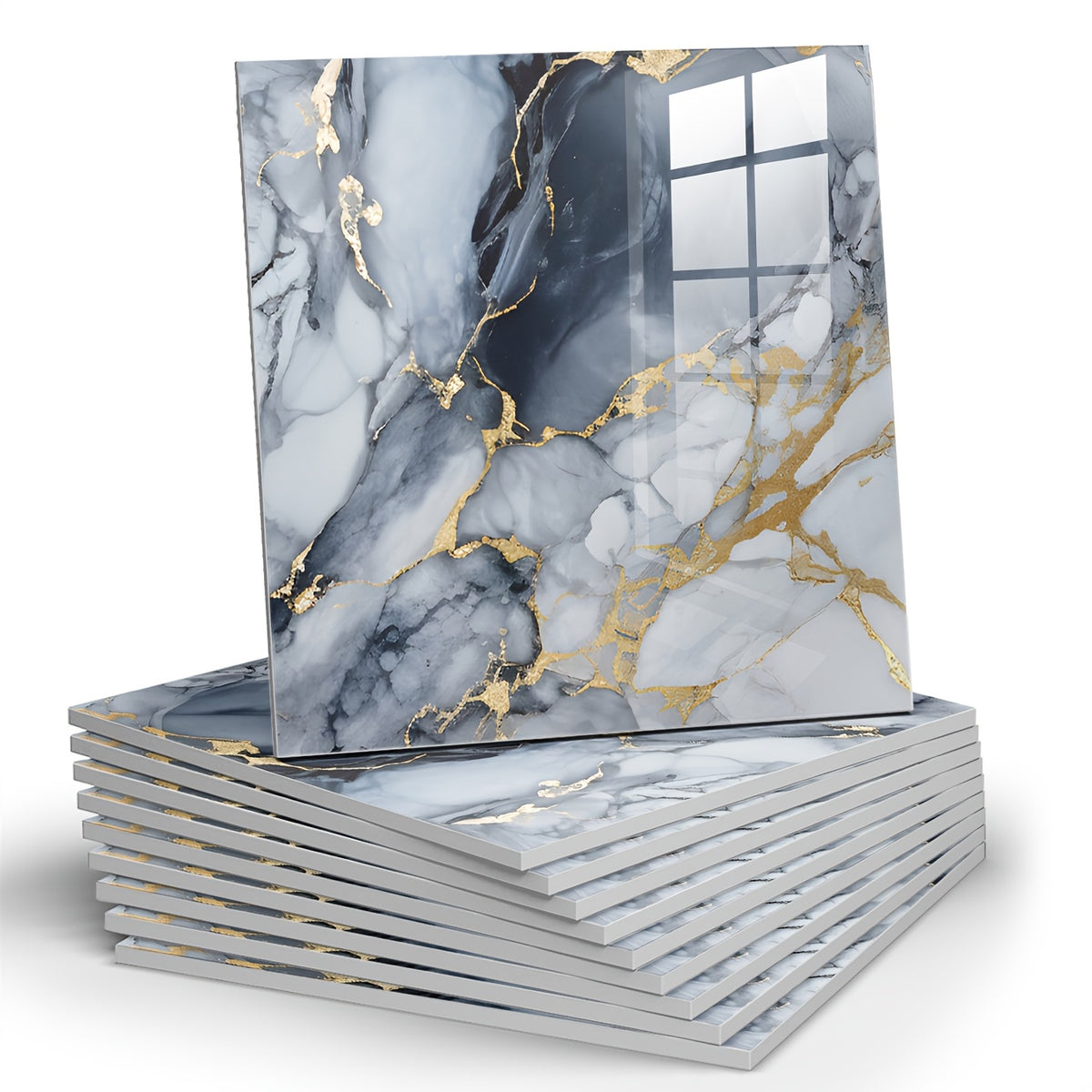 Waterproof 10/ 20pcs LuxeMarble Peel and Stick Shower Tiles - Space Theme Square Wall Hanging Decor for Bathroom, Kitchen, Living Room - 11.8"x11.8" Indoor Use PVC Wall Panels