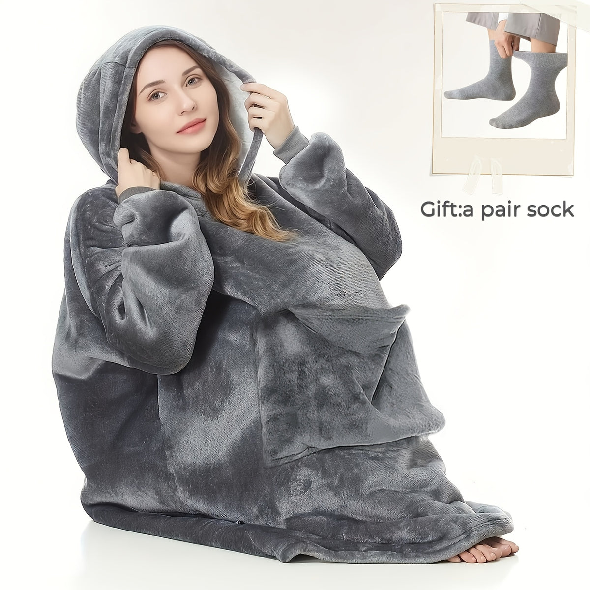 Hooded Wearable Blanket for Adults, Soft Reversible Oversized Lounge Wrap with Kangaroo Pocket, Pink, Gray and Pumpkin Styles for Cozy Nights