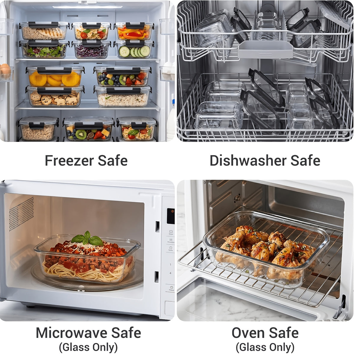 16pcs Airtight Glass Food Storage Containers, Outdoor Picnic, Lunch Box, Microwave, Oven Safe - Perfect For Salad, Fruit, Vegetables And Sandwiches, Lunch Box | Airtight Storage | Durable Glass, Food Storage Containers (8 Lids + 8 Containers)