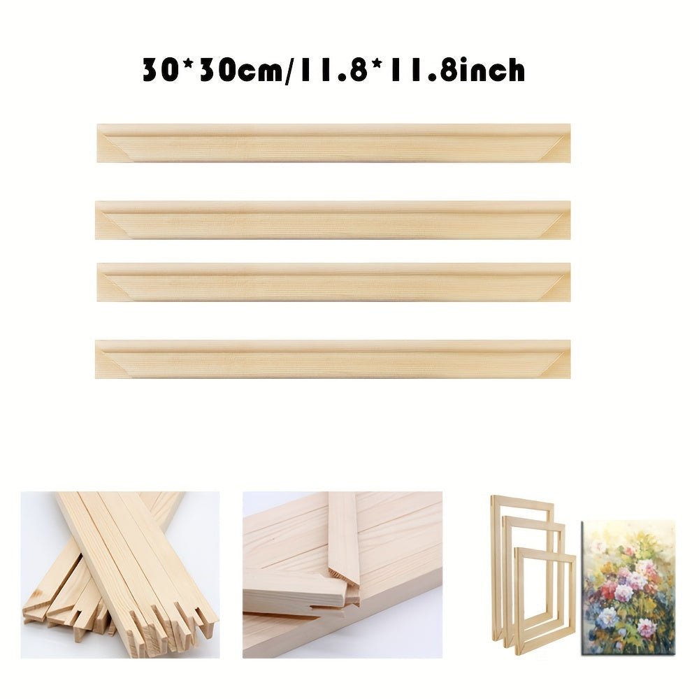 Wood Canvas Frame Kit - 4 Pre-Cut Pine Stretcher Bars with Corner Keys for Oil Painting, Easy Build Frames in Cardboard Box