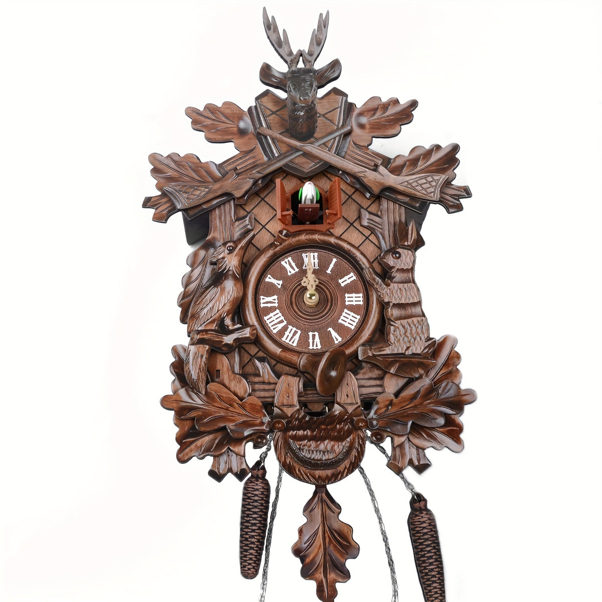 Wooden Cuckoo Clocks for Adult Bedroom Decor with Night Mode, Singing Bird, European Forest Style Home Wall Clock