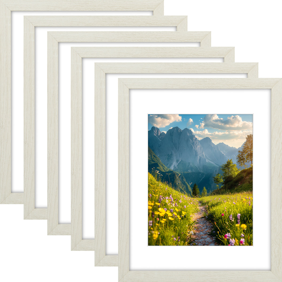 6 Packs 6x8/8x10/9x12/11x14/16x20 Picture Frames Set, Engineered Wood Gallery Wall Frame Set with Plexiglass - Wall Mounting or Tabletop Display