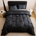 Skull Comforter Set, Black and Gray 3-Piece Quilted Bedding with 180 GSM Padding and Two Pillowcases for Twin Queen King Beds and Dorm Rooms