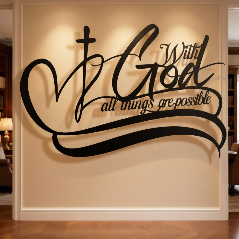 Inspirational Metal Wall Art "with God All Things Are Possible" - Classic Style Home & Office Decor, Ideal Housewarming, Holiday, Birthday Gift, No Electricity Required, Featherless, for Living Room, Bedroom, Garden, Cafe, Bar