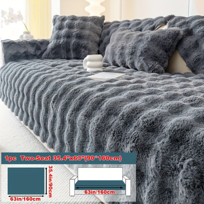 1pc Faux Rabbit Plush Sofa Cover, Winter Warm Thickened Plush Soft Sofa Cover, Pet Favorite, Dog Friendly Sofa Cover, Cushion Protection Cover, Anti Slip Sofa Furniture Protection Cover, Bedroom, Office, And Living Room Decoration Local Warehouse