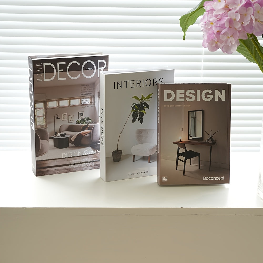 Three-piece Nordic style stackable paper dummy books, living room bookshelf decoration dummy books, maintenance-free decoration dummy books set.