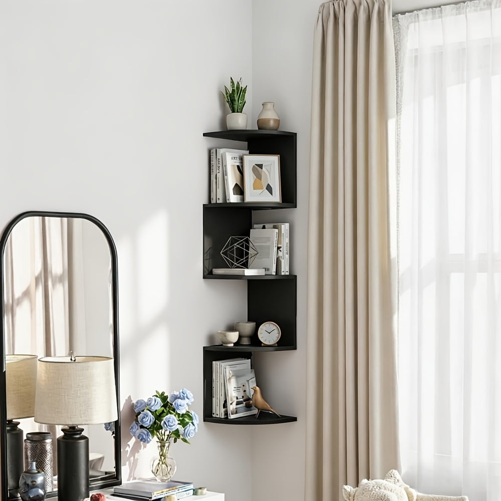 5-tier/3-tier Practical Shelf, Wall-mounted Corner Shelf, Easy to Install, Multi-layer Wall-mounted Storage Rack, Floating Shelf for Living Room, Bedroom, Kitchen, Bathroom, Office - Creative Decorative Storage Rack, Perfect Gift, 1/2pcs White/black
