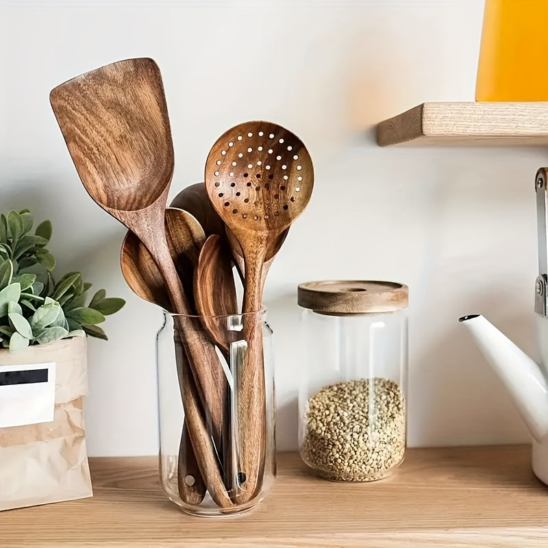5pcs/3pcs/10pcs Premium Wooden Kitchen Utensil Set - Ergonomic Handles, Natural Wooden Spoon, Stirring Spoon, Soup Spoon Non-Stick Pan Turner, Heat-resistant & Easy to Clean, Durable Kitchen Essential Accessories, Perfect Christmas GiftChristmas Gift