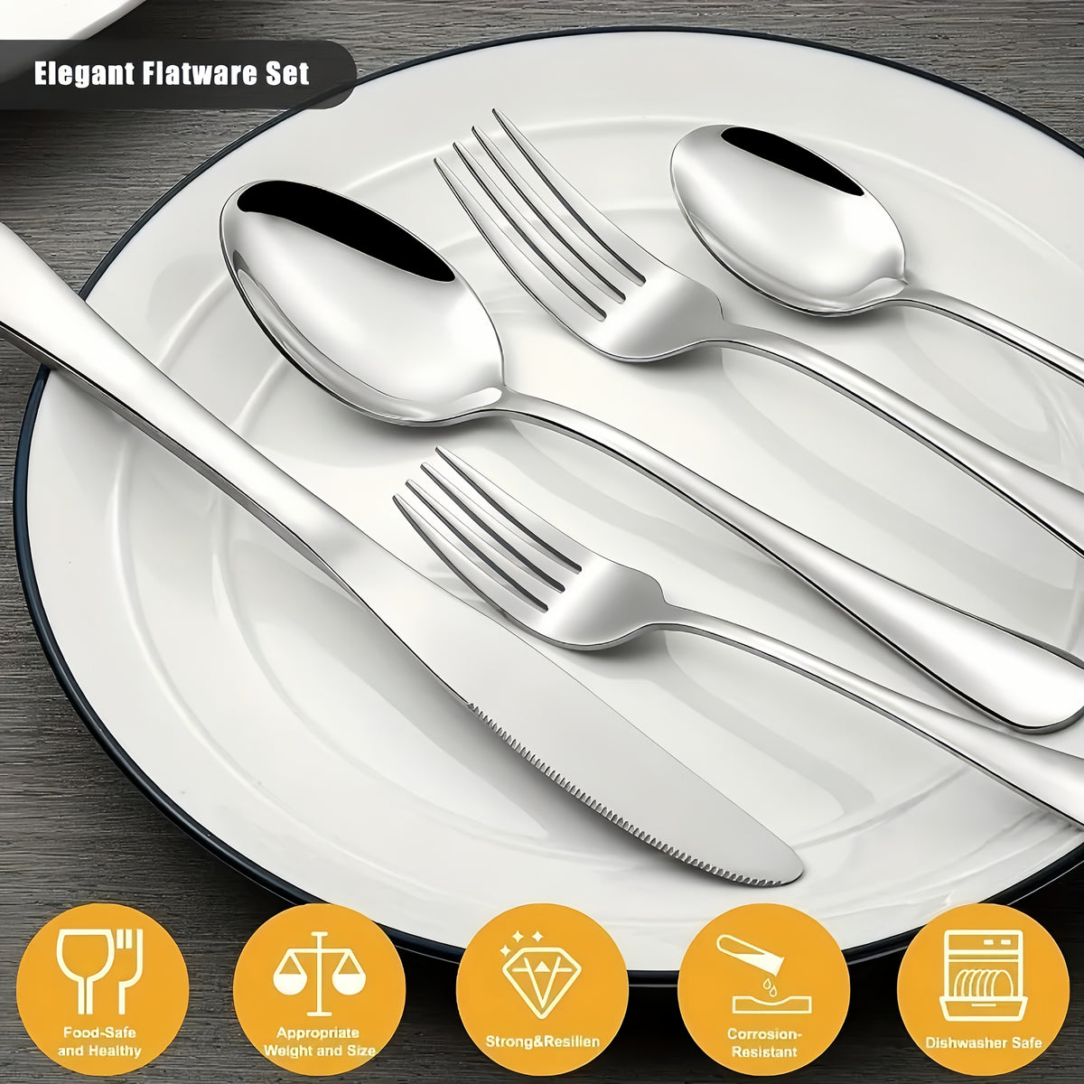 20/60pcs Stainless Steel Flatware Cutlery | Silverware for 4/12, Silvery, Mirror Polished, Dishwasher Safe | for Home Kitchen Restaurant Hotel, Perfect for Gifts And Weddings, The Best Gifts for Thanksgiving And Christmas