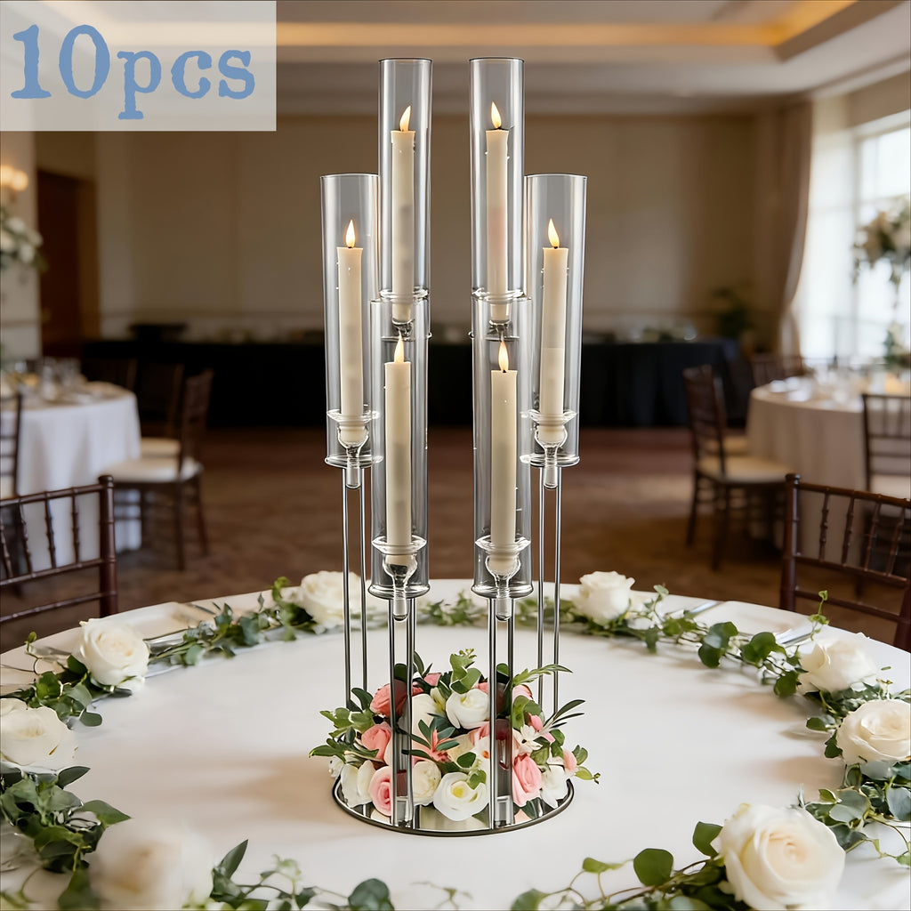 2/4/10/12/20pcs Christmas Acrylic Candleholders For Wedding Bulk, 26.8in Clear Candelabra 6 Arm Candlestick Candle Holder Acrylic For Home Decoration, Party Table Center, Valentine's Day, Anniversary