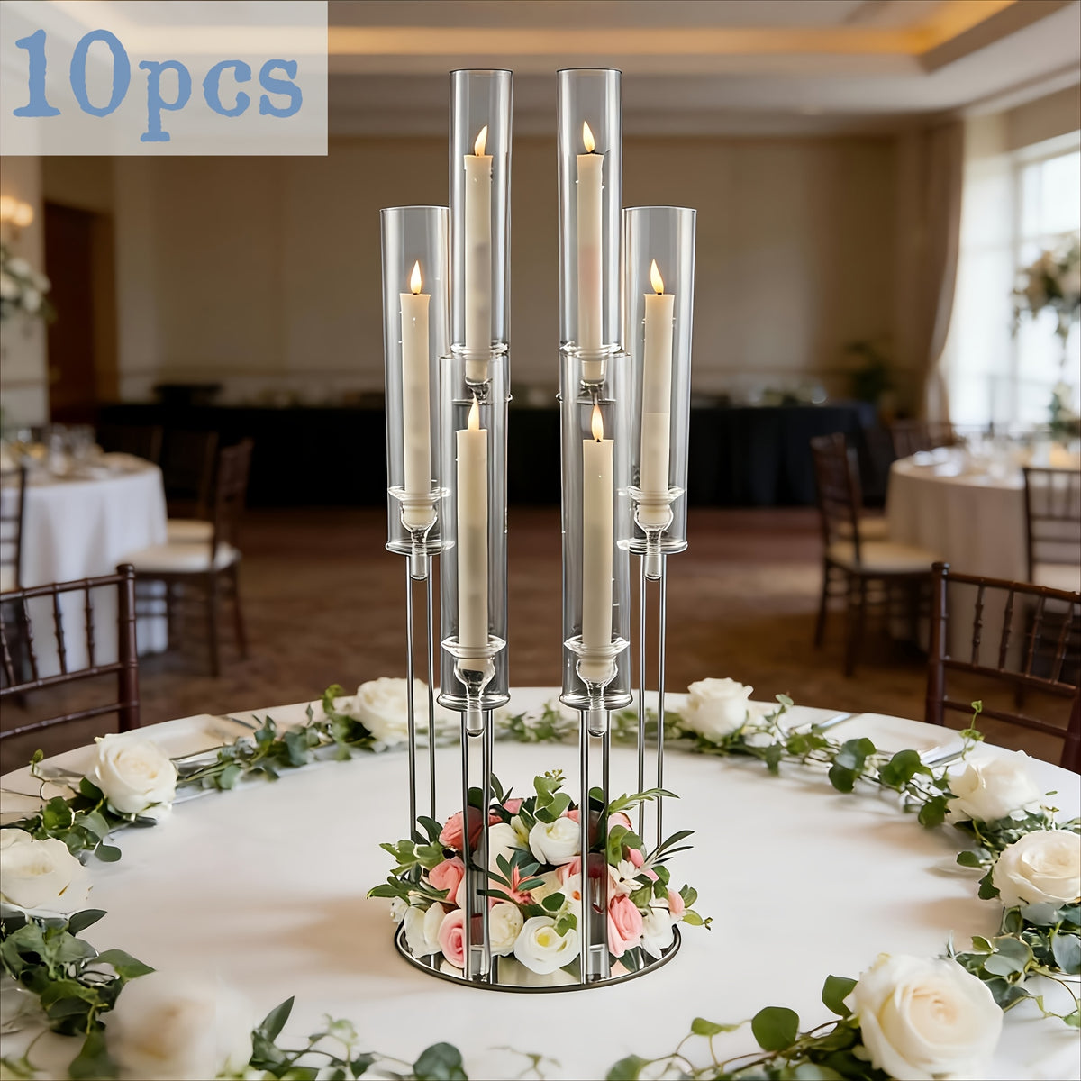 2/4/10/12/20pcs Christmas Acrylic Candleholders For Wedding Bulk, 26.8in Clear Candelabra 6 Arm Candlestick Candle Holder Acrylic For Home Decoration, Party Table Center, Valentine's Day, Anniversary