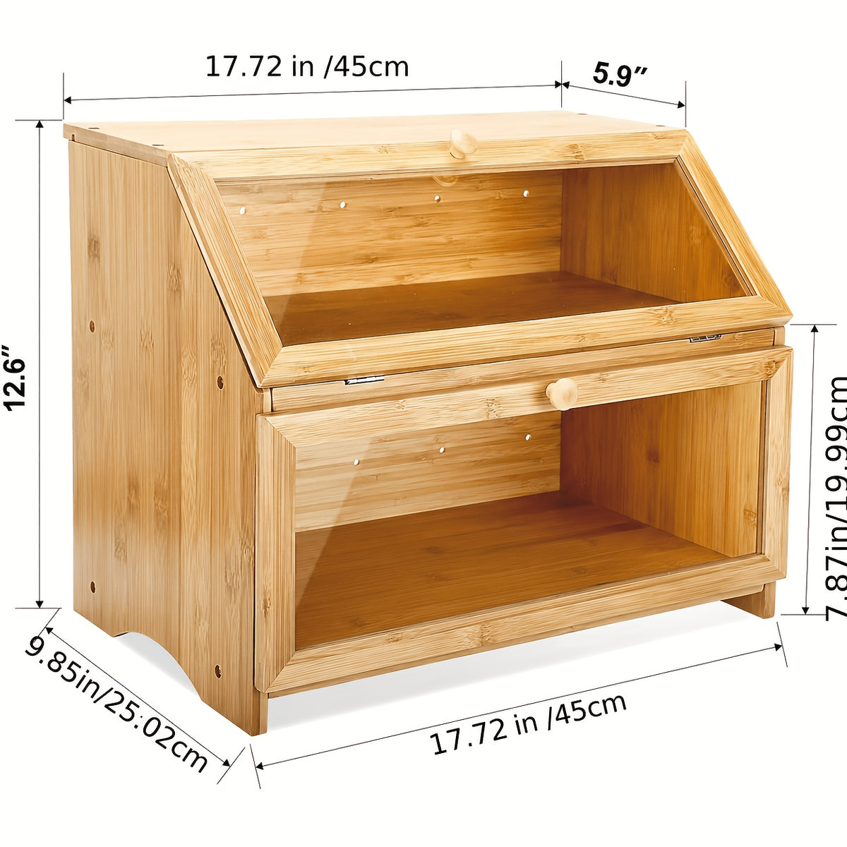 Double Layer Large Bread Box for Kitchen Counter, Wooden Large Capacity Bread Storage Bin (Natural Bamboo)