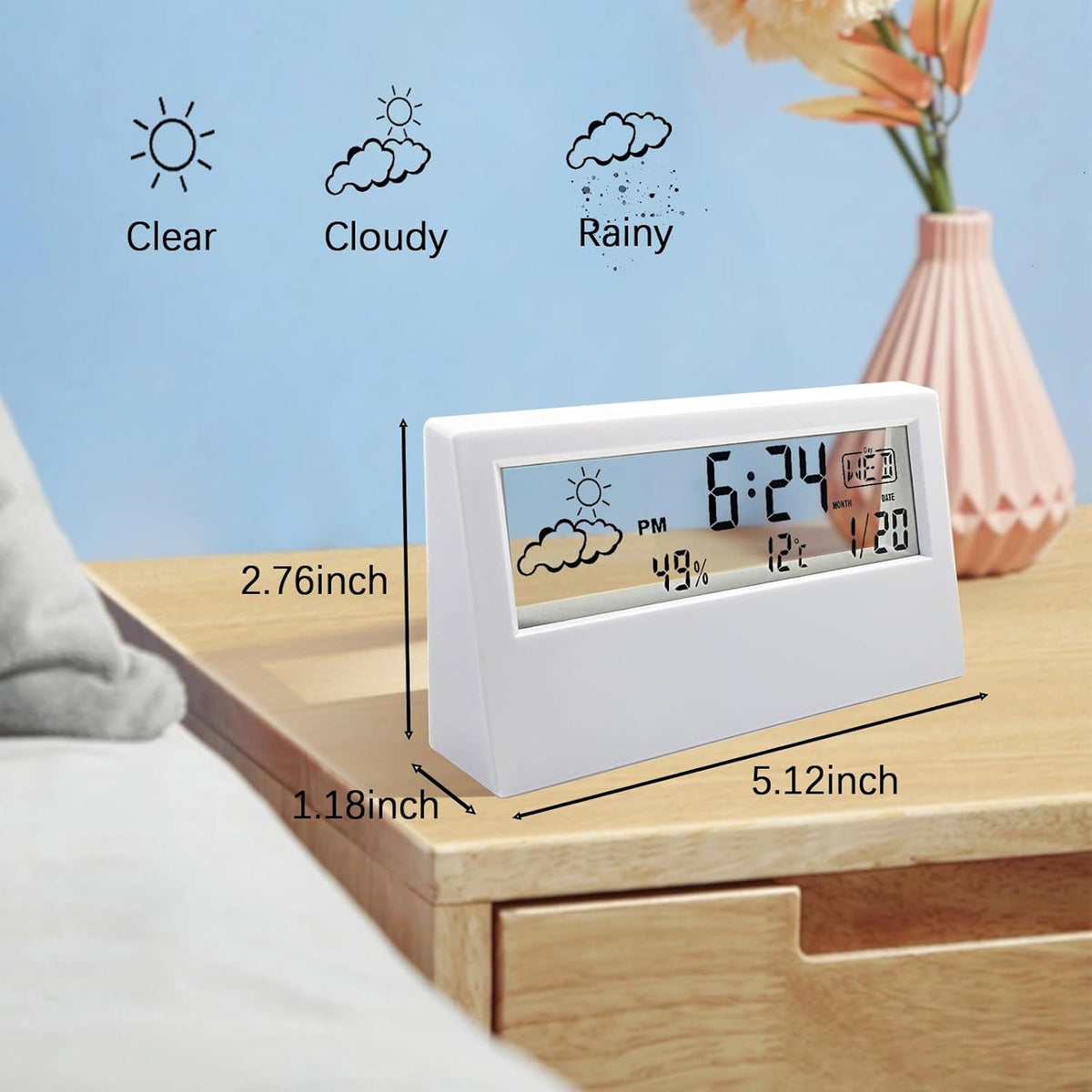 Transparent Desk Clock, Digital Alarm Clock, Reloj Despertador Digital, Transparent Modern Design, Temperature, Humidity, Snooze, Aesthetic Home Decor, Office Decor, Battery Operated Desk Clock for Office, Living Room, Bedroom, Shelf Etc