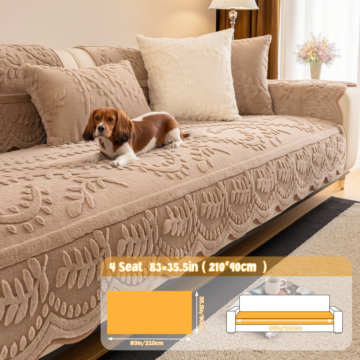 1pc Thickened Quilted Machine Washable Sofa Cushion, Faux Rabbit Fur Comfort Warm Non-slip Plush Sofa Cover, Breathable and Comfortable Pet-friendly for Bedroom, Office, Living Room, Suitable for 2/3/4-seater Sofa, Home Winter Decor, Christmas Gifts