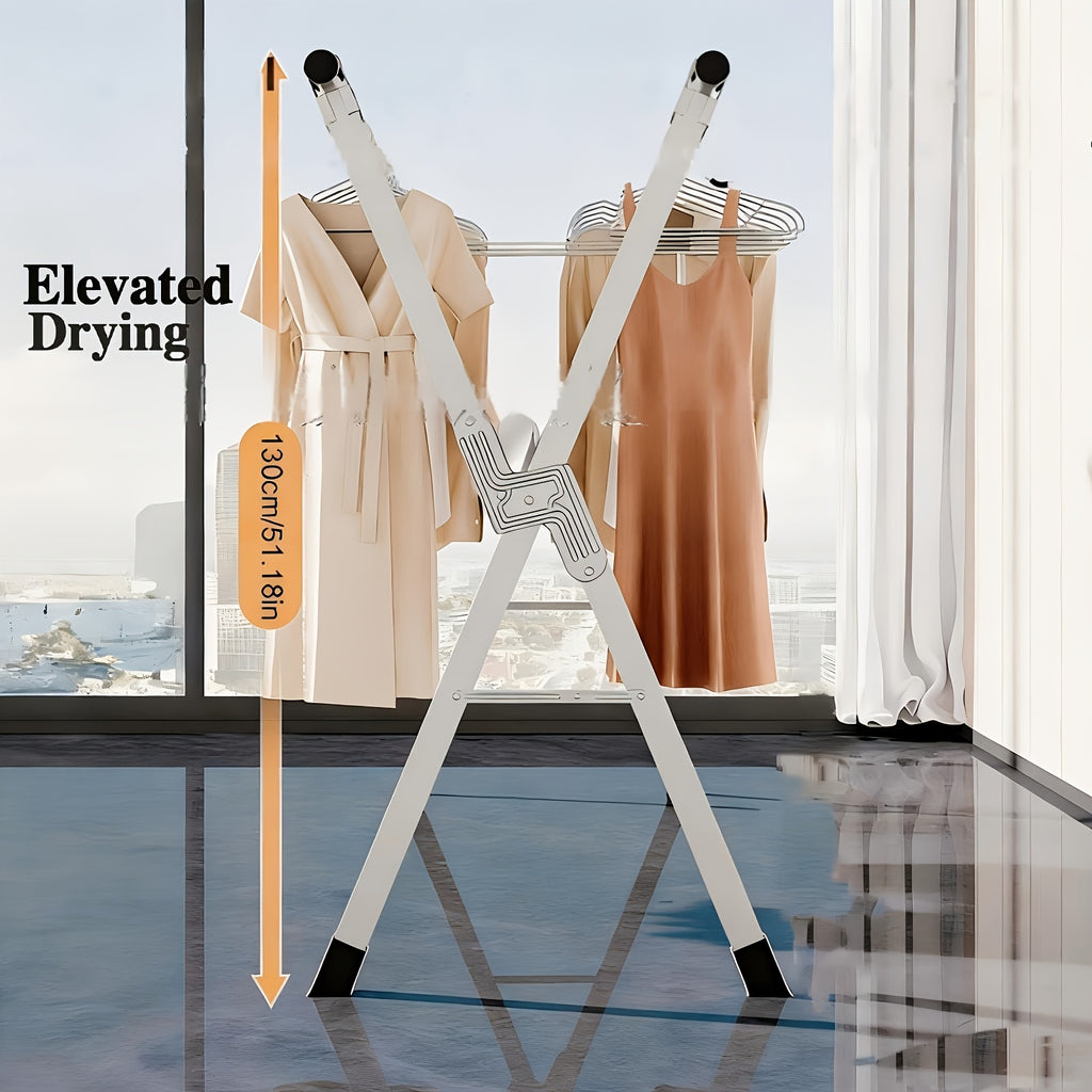 Three-Bar Foldable Clothes Drying Rack, 63", 78.7" & 95'' Retractable Length, Indoor & Outdoor Use, Durable Metal Collapsible Laundry Drying Rack, Heavy Duty Stainless Steel Clothesline Drying Racks, Drying Racks