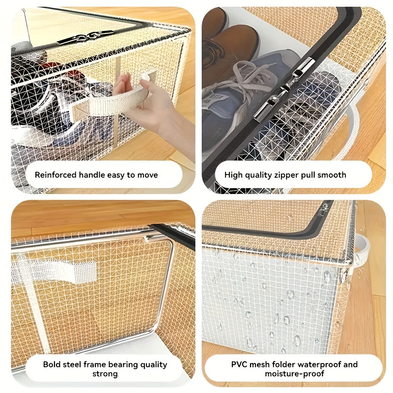 2 Transparent Shoe Storage Boxes, Easy Modern Style PVC Material, Rectangular with Steel Frame Support, with 2 Openable Transparent Windows, Space-Saving Foldable Shoe Rack, Suitable for Home Dormitory Shoe Organization, Under The Bed Storage Box
