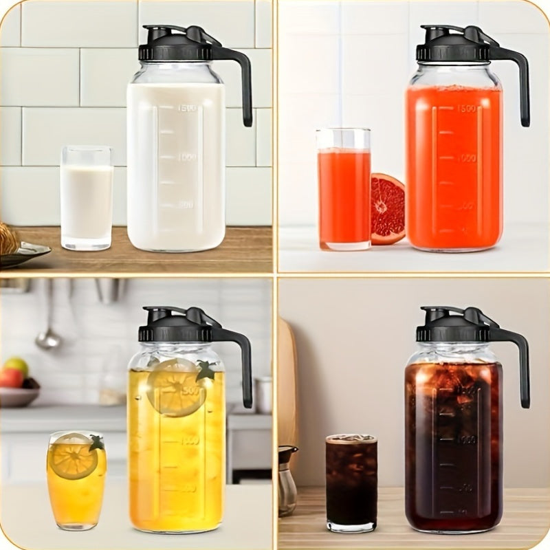 Grinkwell 64Oz Mason Jar with Handle And Lid, 2/3 Pack, Bpa-Free High Borosilicate Glass, Sports And Outdoor Beverage Carafe, Leak-Proof, for Ramadan, Christmas, New Year