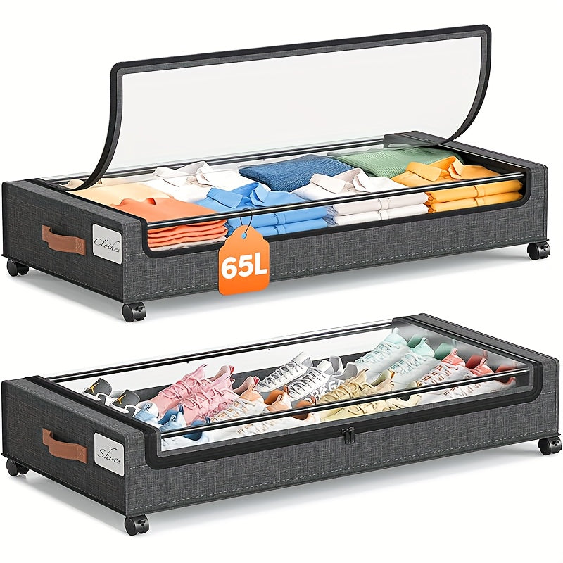 2-Pack Wheeled Under Bed Storage Box, Under Bed Storage Box, Under Bed Shoe Rack Organizer, Metal Drawer Under Wheel Bed for Clothes, Blankets, Shoes,, Books, Bedding, Under-Bed Storage