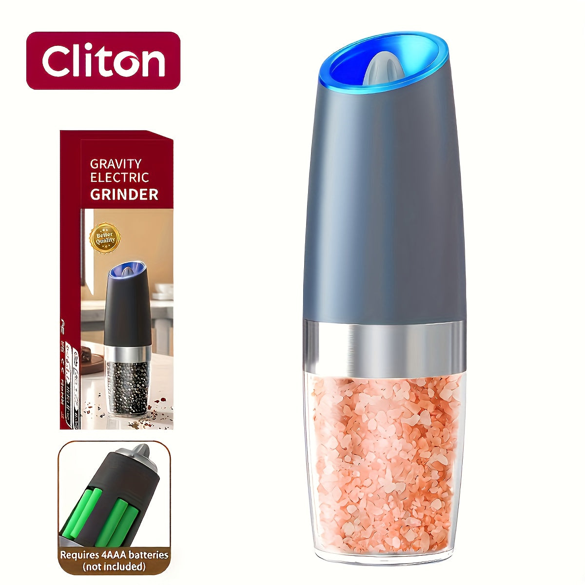 1pc/2pcs Electric Salt and Pepper Grinder Set with LED Lights - Large Capacity, Gravity-Driven Mechanism, Multi-Color Options (Red/)