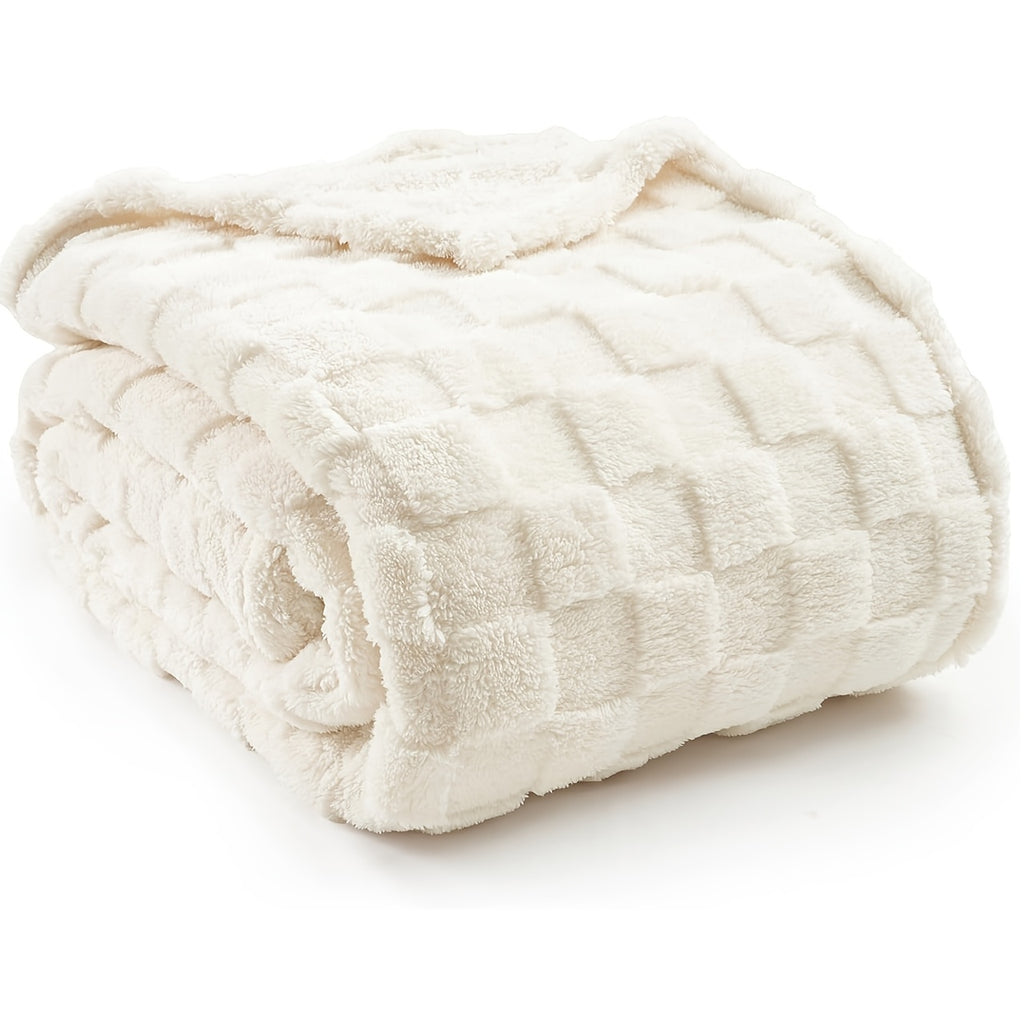 Checkered Fleece Throw Blanket, Soft Jacquard Microfiber Cover in Nine Colors and Three Sizes for Couch Lounging, Bedroom Layering and Cozy Holiday Gifts