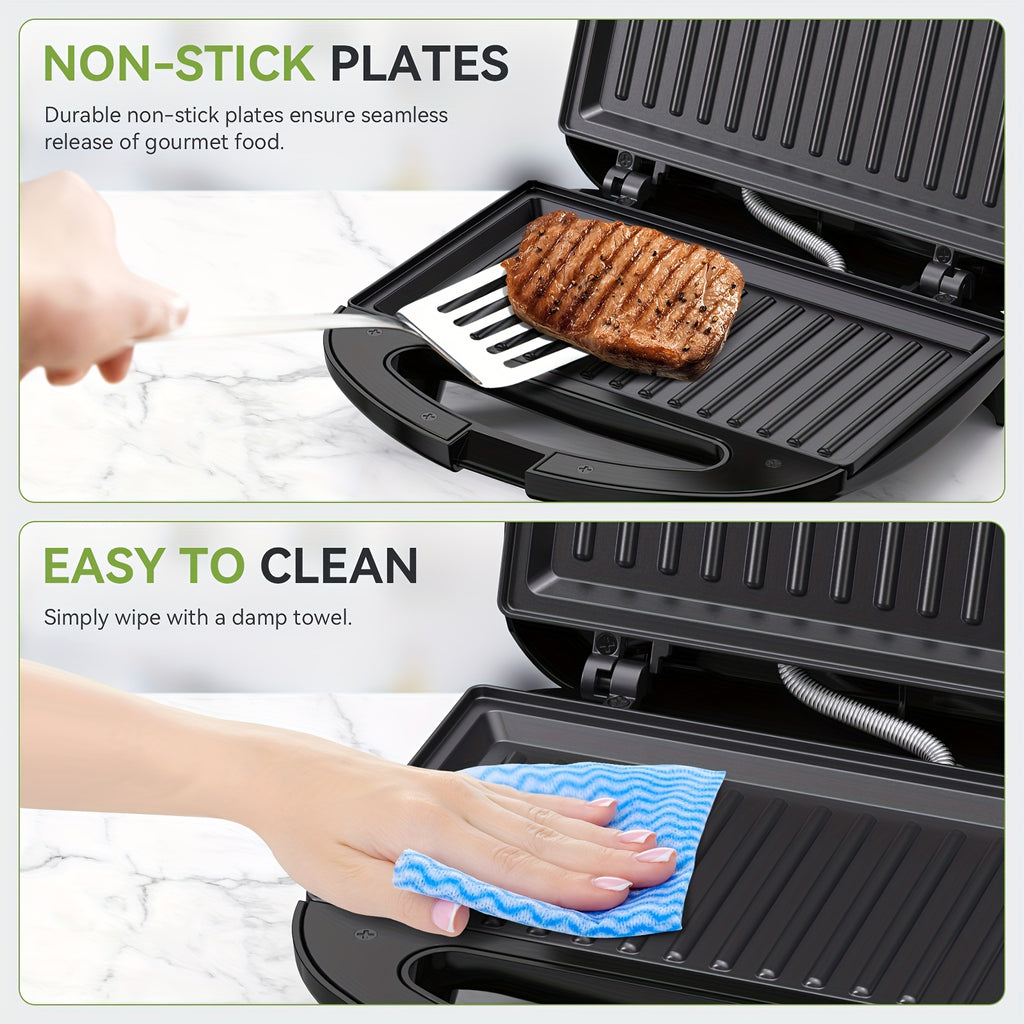 2-Sandwich Maker, Non-Stick Belgian Waffle Iron With Indicator Lights, 750W Rapid Heating, Cool Touch Handle, Easy-to-Clean Plates, Compact Design For Breakfast, Snacks, and Desserts
