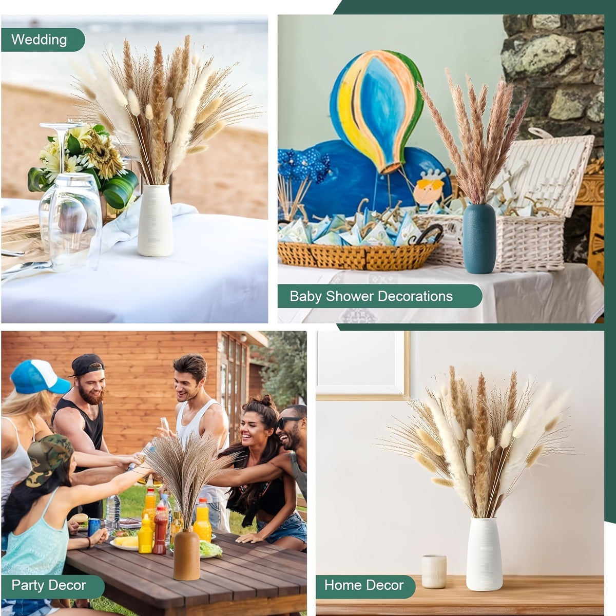 49pcs Bohemian Pampas Grass ArranSynthetic Gemstoneent - Home Decoration, Dried Rattan Stems for Event Decoration, Table Centerpieces, And Floral Designs - Multi-Purpose Decorative Grass Bundles for Spring And Valentine's Day.