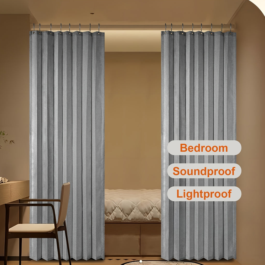 1pc Foldable Door Curtain, No-Rods Partition Privacy Waterproof, with Hook Attachment And Binding, All Season Available Bathroom
