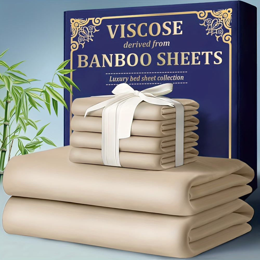 3/4pcs Bamboo Cooling Bed Sheet Set - 2300 TC Ultra Soft & Breathable, Shrink-Resistant, Smooth & Comfortable For All Season | Deep Pocket Fitted Sheet, Flat Sheet, Pillowcases | Room Decor, Random Color