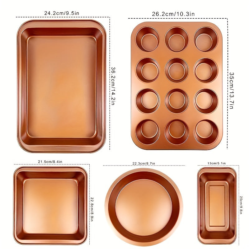 5/6/10pcs Non-Stick Bakeware Set, Baking Pan Set with Rack, Round Cake Pan, Square Cake Pan, Bread Pan, Muffin Pan, and Roasting Pan, Storage Rack, Bakeware Set, Dishwasher Safe, Easy to Clean, Oven Safe