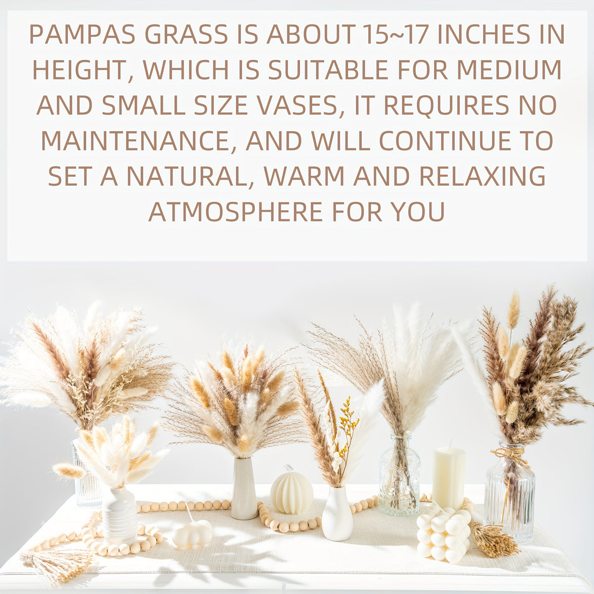 Dried Pampas Grass Decor, 120pcs Pampas Grass with Bunny Tails Dried Flowers, Reed Grass Bouquet for Wedding, Boho Flowers, Home Table Decor, Rustic Farmhouse Party
