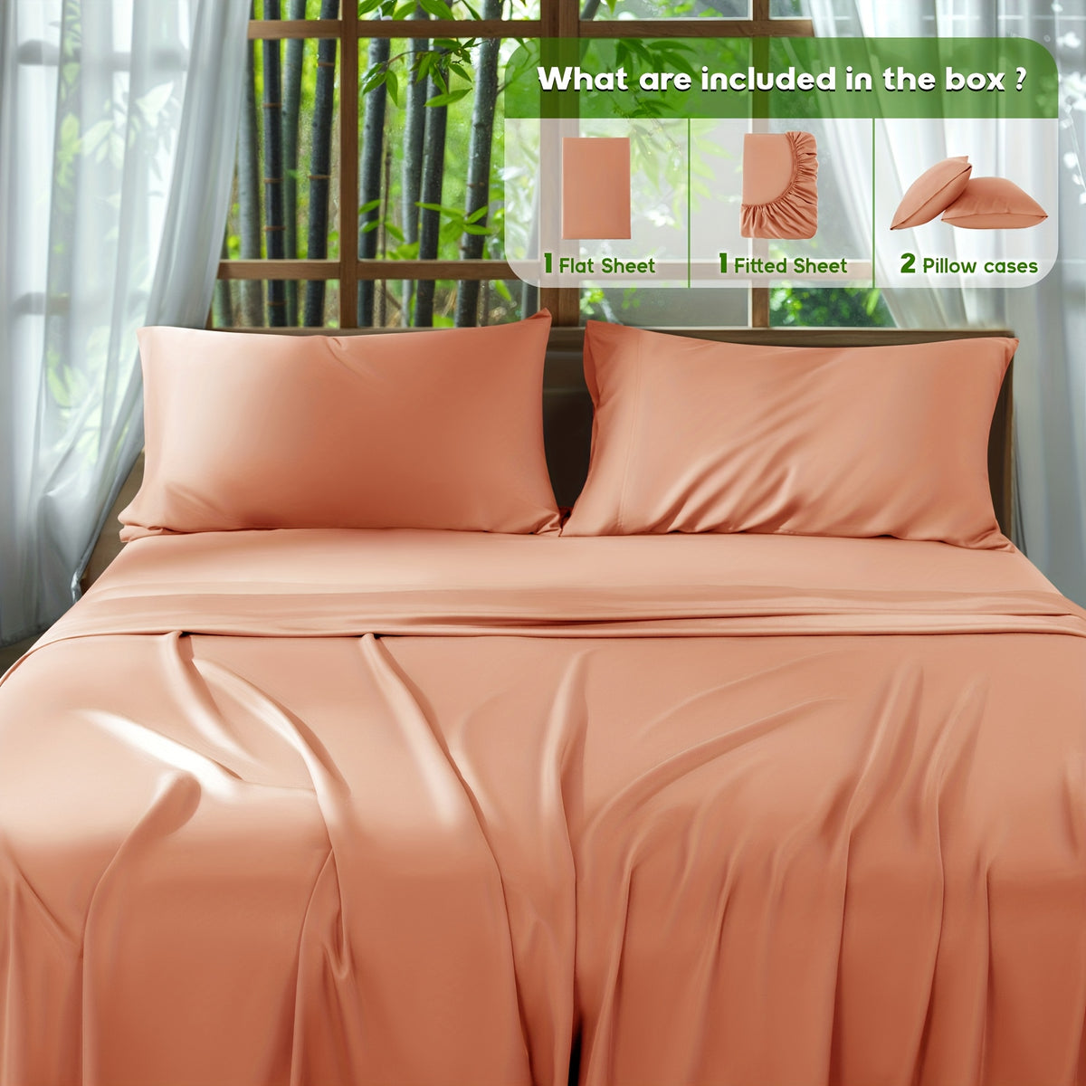4pcs 2000 Thread Count Cooling Bamboo Bed Sheets Set, Breathable Soft Hotel Bed Sheets with 16" Deep Pocket, Wrinkle & Shrink Resistant, Includes Fitted Sheet, Flat Sheet & 2 Pillowcases, All-Season Luxury Bedding for Hot Sleepers