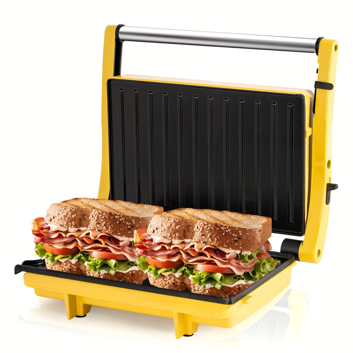 3-in-1 Electric Indoor Grill - Panini Press With Non-Stick Cooking Plates, Opens 180-Degree Gourmet Sandwich Maker, Floating Hinge Fits All Foods, Panini Press Grill With Grease Tray