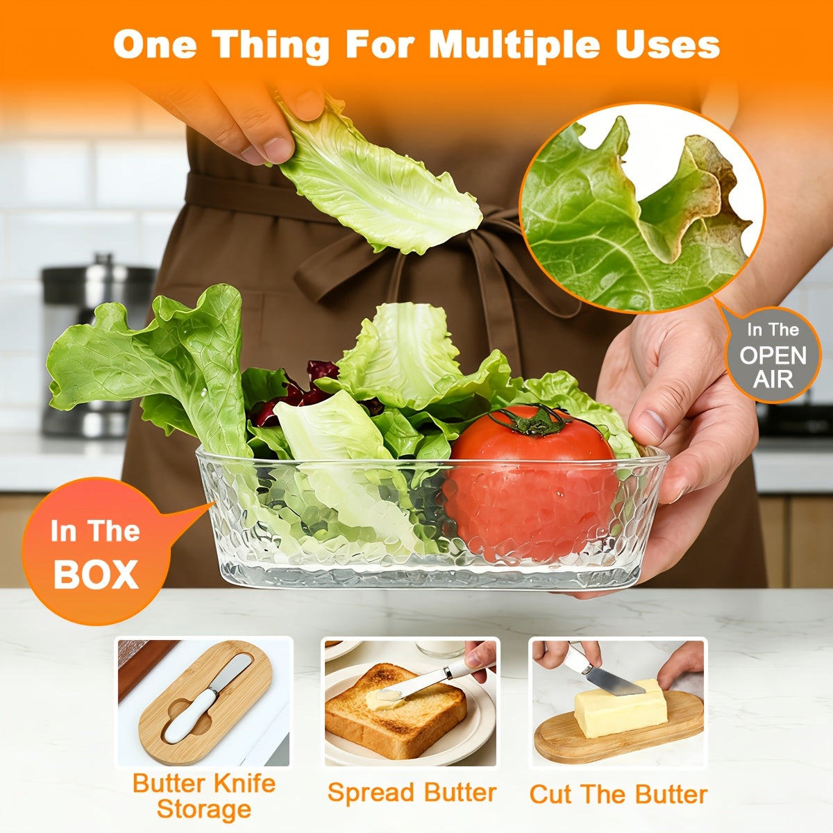 Glass Butter Dish with Airtight Sealed Lid - Preserves Butter Freshness, Butter Keeper for Countertop & Refrigerator Door Storage, Hygienic Butter Tray Suitable for The Fridge - Covered Butter Dishes with Lid