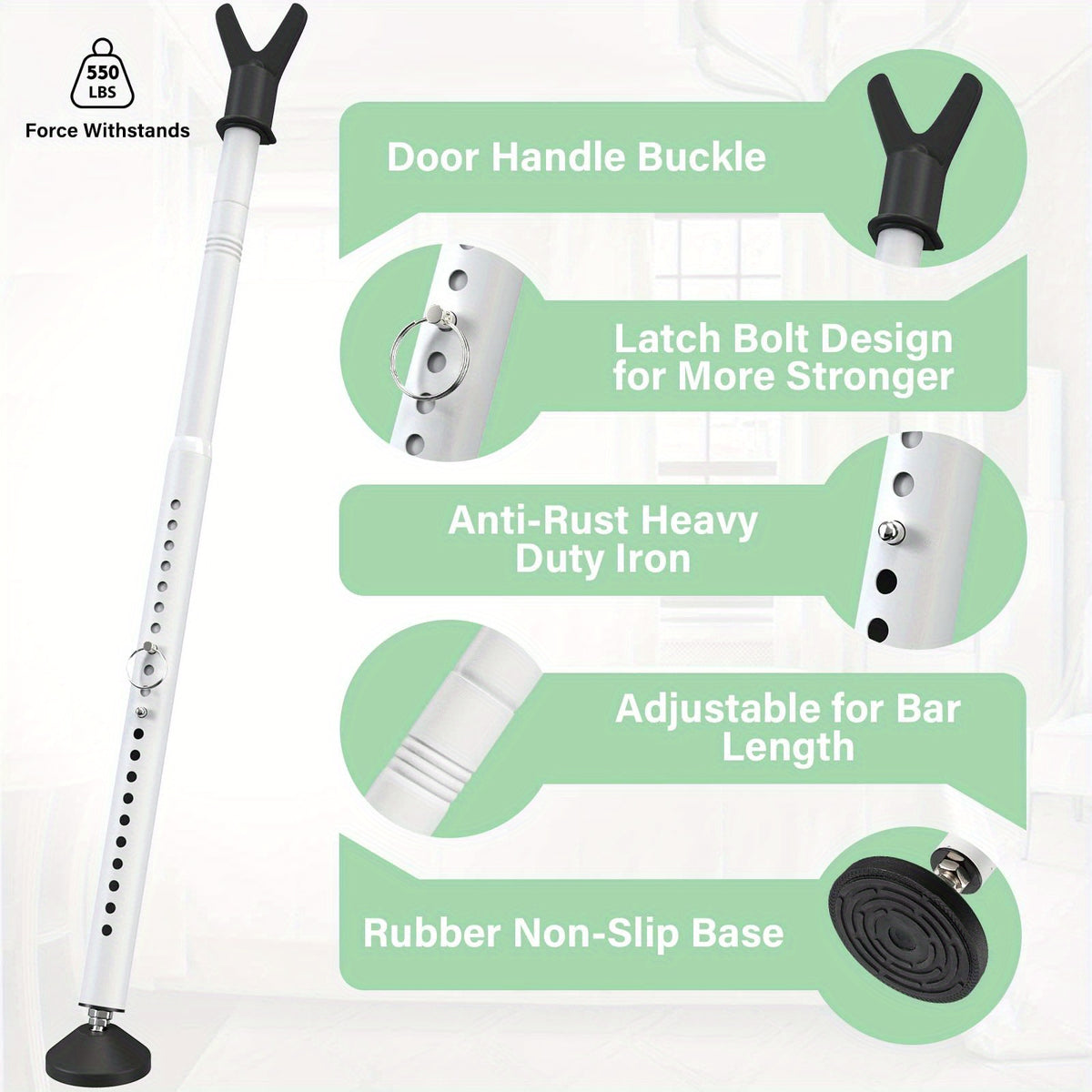 YeYeBest Door Security Bar 20-52 Inch Adjustable Door Stoppers 1/2 Pack Heavy Duty Stoppers/Jammer Bedroom Door Barricade Security Bars for Windows, Stop, Front Door, Apartment, Home, Travel, Hotel Room