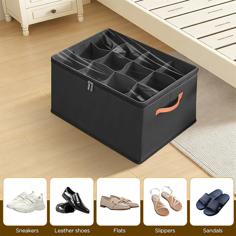Shoe Storage Bin Set, 2-Piece Closet Organizers with Transparent Lid, Reinforced Handles and Foldable Storage for Boots, Heels and Sneakers