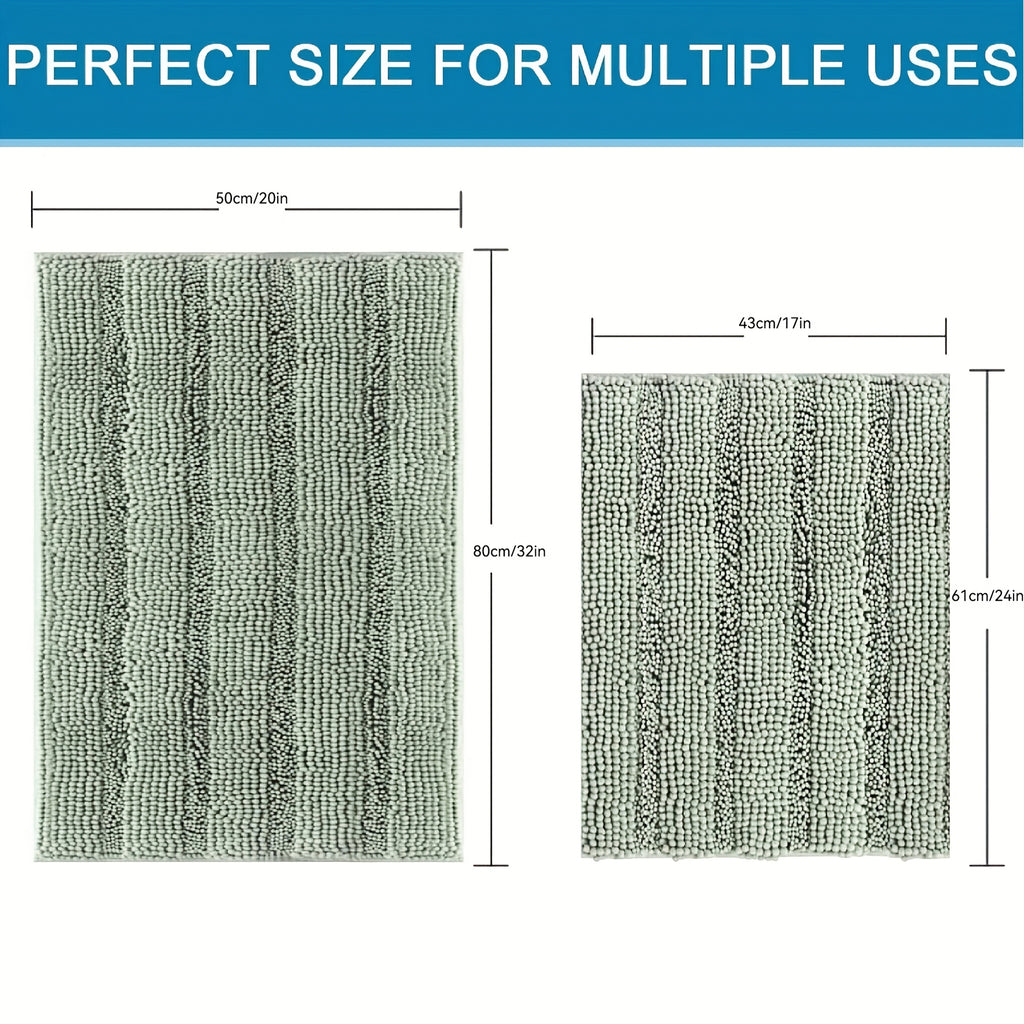 AIERJIA Bathroom Rugs, Set of 2 Thick Chenille Striped Shaggy Bath Mats for The Bathroom, Non-Slip Mats for Bathroom Flooring (32 X 20 And 24 X 17 Inches)
