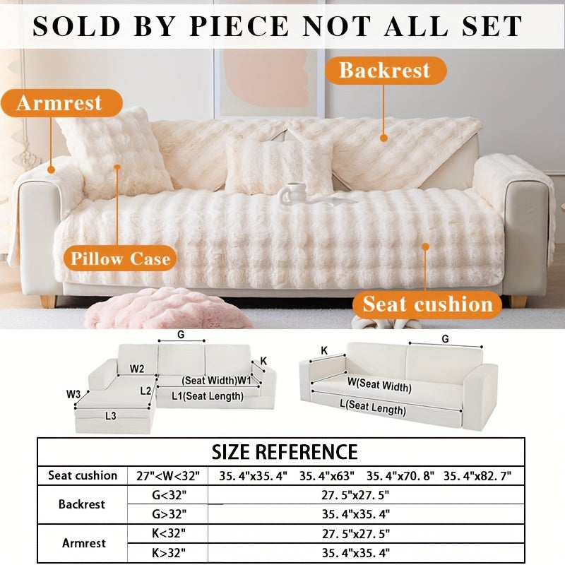 1pc Faux Rabbit Plush Sofa Cover, Winter Warm Thickened Plush Soft Sofa Cover, Pet Favorite, Dog Friendly Sofa Cover, Cushion Protection Cover, Anti Slip Sofa Furniture Protection Cover, Bedroom, Office, And Living Room Decoration Local Warehouse