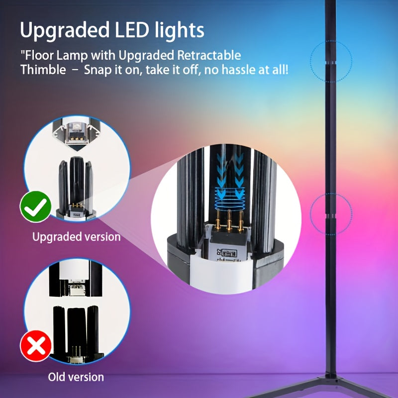 LED Corner Floor Lamp with RGBIC Color Changing Scenes, App and Remote Control, Music Sync and Timer for Bedroom Living Room and Gaming Setup