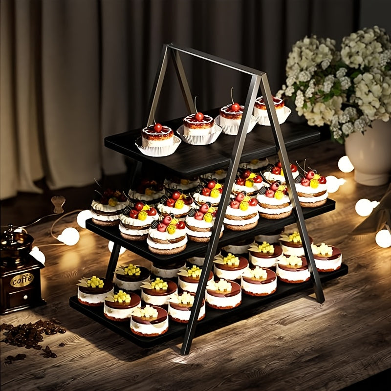 Cupcake Display Stand, Old-Fashioned Wood 3-Layer Dessert Shelf, Dessert Table Display Kit, Paper Cup Cake Shelf 50 Cupcakes, Kitchen Accessories, Suitable for Family Parties, Wedding, Halloween, Local Warehouse