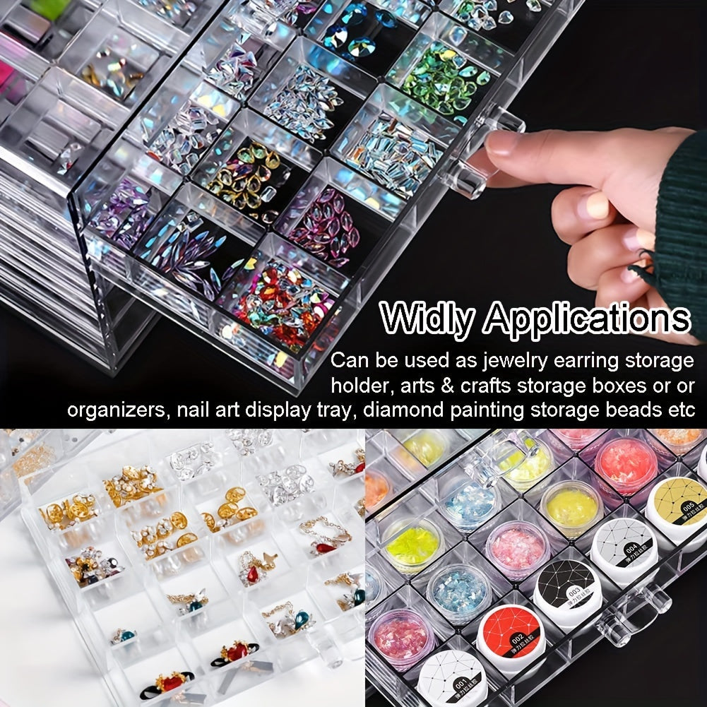 Nail Art Storage Organizer, Clear Five-Layer Drawer Box with 120 Compartments for Small Nail Accessories, Rings, Earrings and Everyday Jewelry Organization