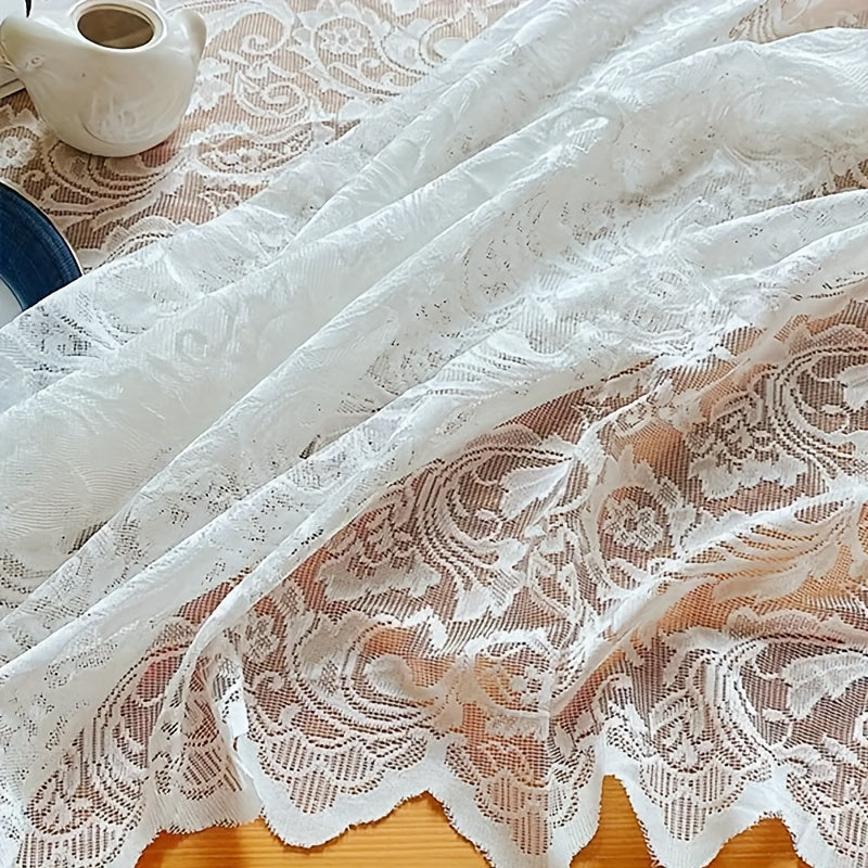 1pc French Paisley Lace Tablecloth, Rectangular Polyester Table Runner for Dining and Coffee Table, Washable, Easy Clean, Home Decor for Christmas, Machine, Solid Pattern, Square Shape