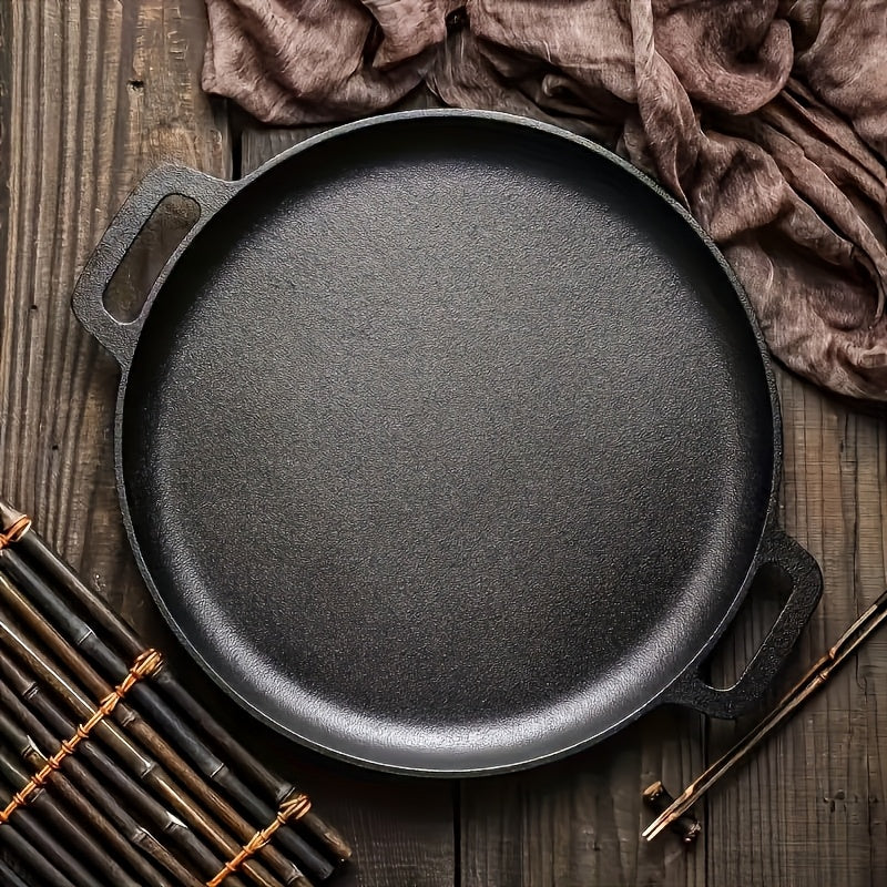 1/2/3pcs Cast Iron Pan, Pre Seasoned, Multifunctional, Non-Stick, for Pizza Lovers, for Home Kitchens, Outdoor Cooking, Durable, Even-Heating, Versatile, Compatible with All Stoves, Perfect for Home Kitchens And Outdoor Cooking