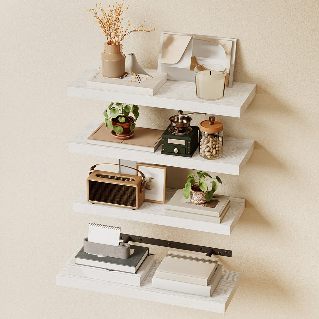 TOMNK 4/8pcs 15.8in Floating Shelves For Wall, Wall Mounted Rustic Wood Shelves For Bathroom, Bedroom, Living Room, Kitchen, Hanging Shelf For Books/Storage/Room Decor, With 22lbs Capacity, Black/Brown/White/Gray