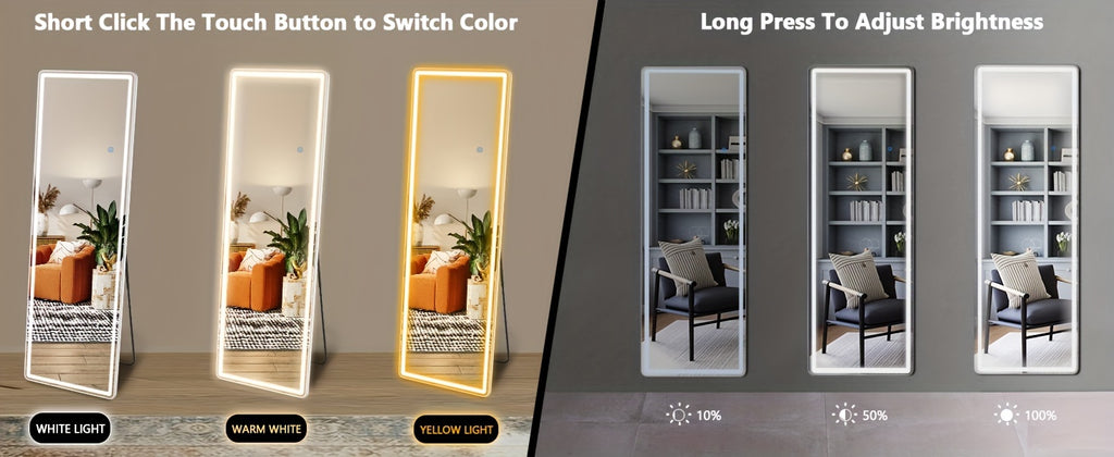 Full Length Standing Mirror with LED Style Options, Slim Aluminum Alloy Frame in Arched or Rectangular Designs for Bedroom Dressing and Home Decor