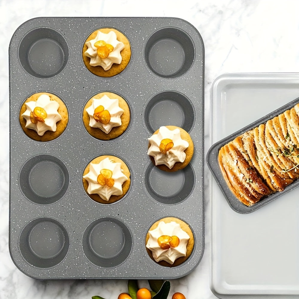 2/6/7/8/12/16/18pcs Nonstick Baking Pans Set Kitchen Baking Sheets Oven Bakeware Sets Round/Square Cake Pan Muffin Pan, Loaf Pan, Roast Pan, Cookie Sheet Baking Supplies Grey Measuring Spoon Scraper Rack Whisks Bread Bag Muffin Cups Spatulas