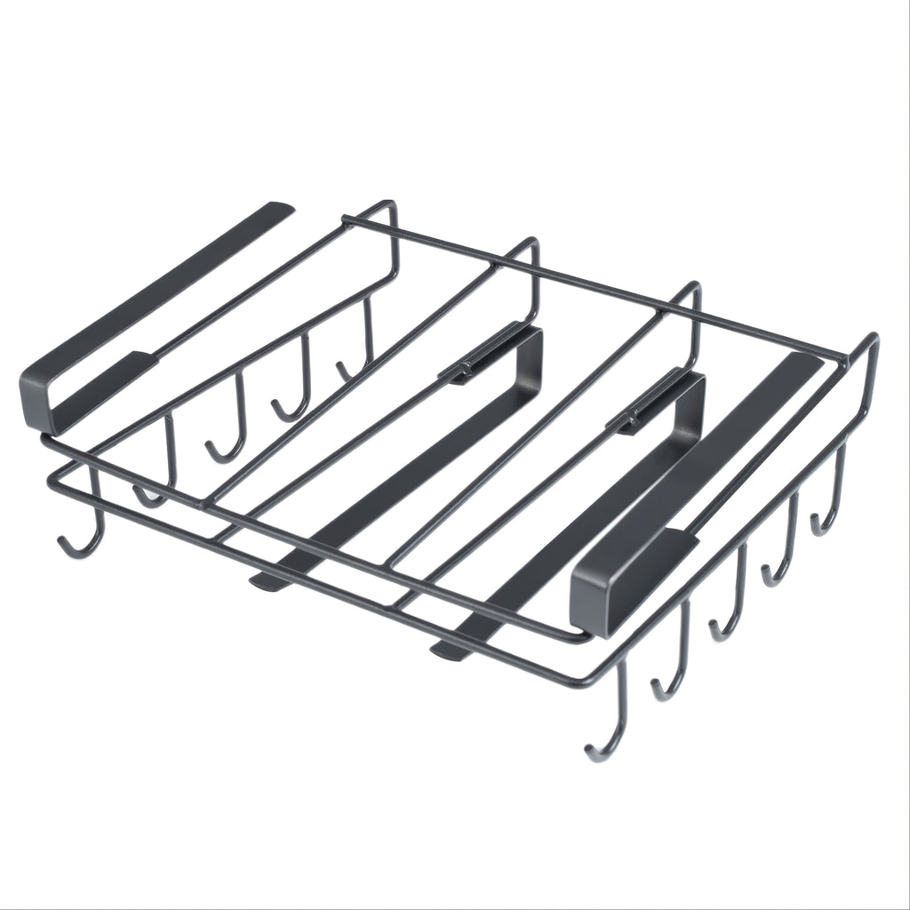 1pc Cabinet Organizer Holder, Cabinet Holder Rack, Bathroom Towel Holder Under Cabinet, Hanging Shelf Under Cabinet with Multiple Hooks for Cups, Kitchen Utensils, And Cutting Boards(Black)