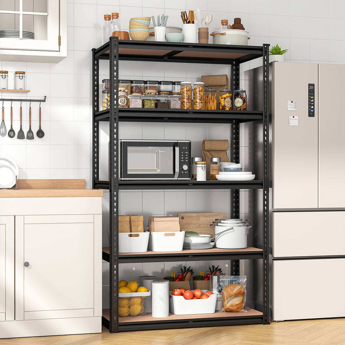 2020LBS Storage Shelves 5 Tier 72" H X 35.55" W X 16" DGarage Shelving Heavy Duty, Adjustable Metal Shelving Unit, Garage Shelves for Basement, Warehouse, Pantry, 72" H X 35.55" W X 16" D, Black, Standing Shelf